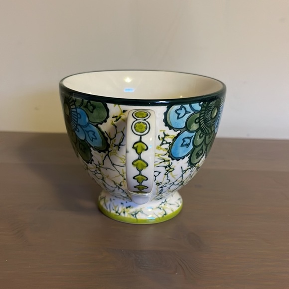 Anthropologie White, Green, and Blue Boho Marbled Floral Ceramic Mug - Picture 3 of 7